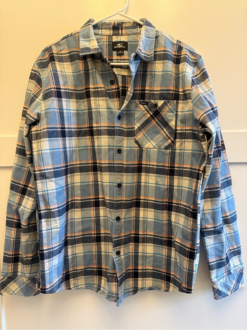O’Neill Men’s Oversized M Standard Fit Blue Plaid Flannel Button Shirt Outdoor